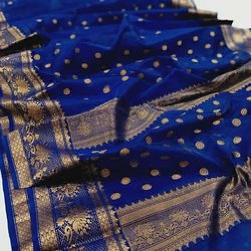 Wedding wear Blue Katan silk Saree by Virasat Kala Vikas Sansthan Samiti