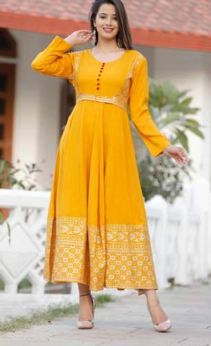 Designer Anarkali Yellow Party wear Kurti by Ethnic pvt ltd