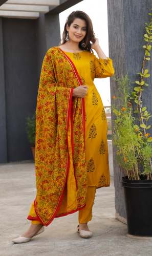 Designer Block Printed Churidar Suit