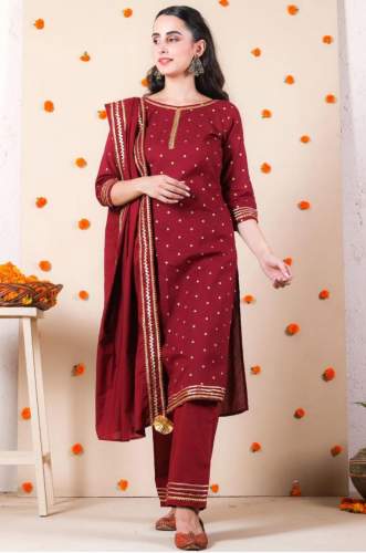 Designer Red Readymade Suit by Ethnic pvt ltd