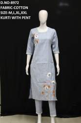 kurti with pent in embroidery wotk
