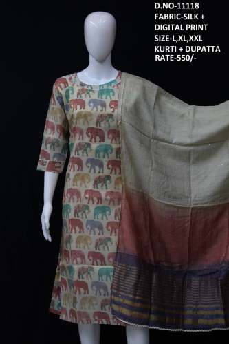 Letest kurti with dupatta in silk fabric 2 pcs  by 7seasons