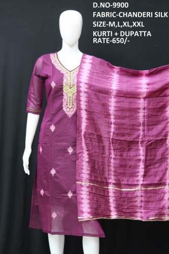 letest pure chanderi silk kurti with dupatta