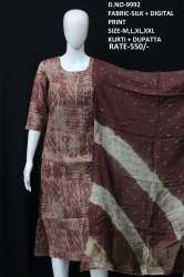 letest silk digital print kurti with dupatta