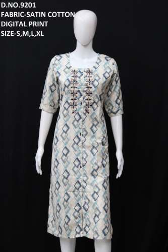 new cotton satin digital print with embroidery