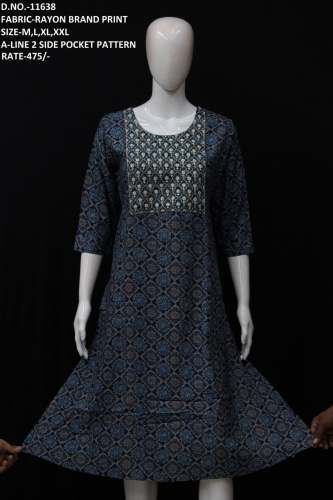 new designer Rayon work kurti for festival
