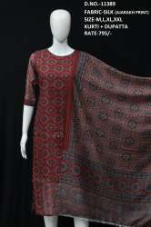 partywear kurti with dupatta in ajrakh print
