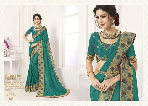 parwati fashion Green Vichitra Silk Saree by Parwati Bhagat