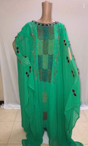 Moon Cut Sea Geen Color Kaftan by FOUZIYA FASHION