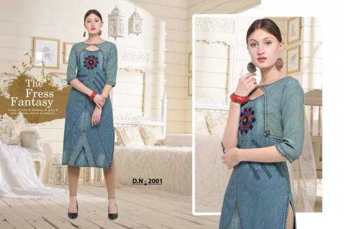 denim plain sky blue kurti