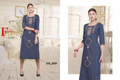 denim printed kurti by Panthi Fashion