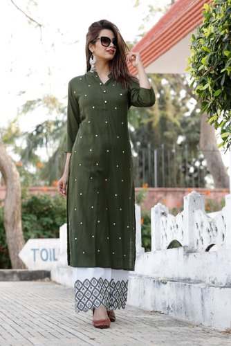 Cotton Embroidered Kurtis Palazzo Set  by ADK Fashion