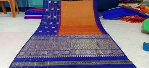 Orange and Blue Pattu gadwal silk saree by Sowjanya Gadwal Sarees