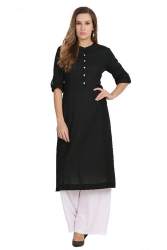 Black Plain Cotton Flex Kurti 