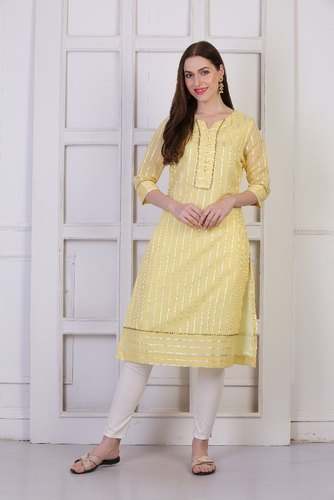 Chanderi Kurta Lemon Colour by Jivitha Creations