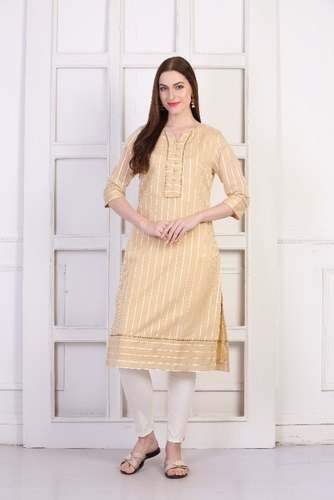 Fancy Beige Chanderi Cotton Kurti  by Jivitha Creations