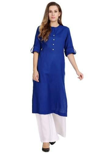 Fancy Plain Blue flex Cotton kurti by Jivitha Creations