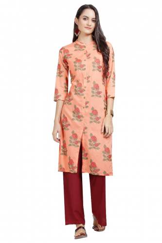 Flower Printed Peach Kurti set