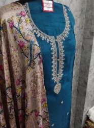Upaada Silk Blue Unstitch Suits By Yadgar Enterprise