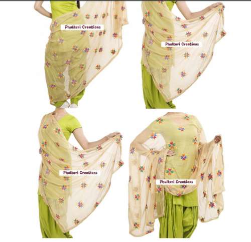 BOOTI DESIGN GOLDEN COLOUR PHULKARI DUPATTA﻿
