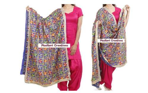 Chandan jaal Multi Color Phulkari duppata by Phulkari Creations