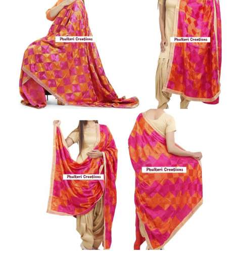 Pink Phulkari Duppata by Phulkari Creations