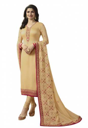 Fancy Beige Churidar Semi stitched suit 