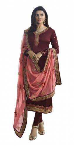 Fancy maroon Semi stitched Churidar Suit