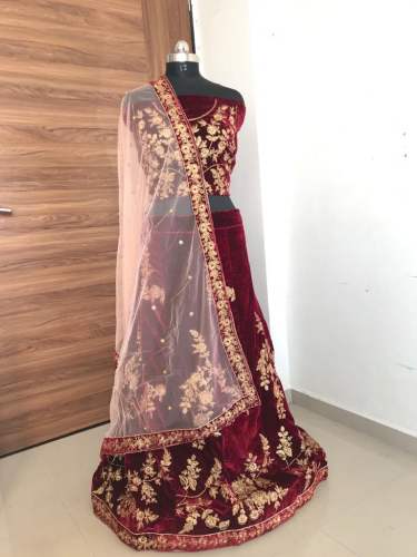 Maroon Velvet Wedding wear lehenga choli LC70 by lavish club