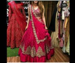 Party wear Pink Net Embroidered Lehenga Choli 