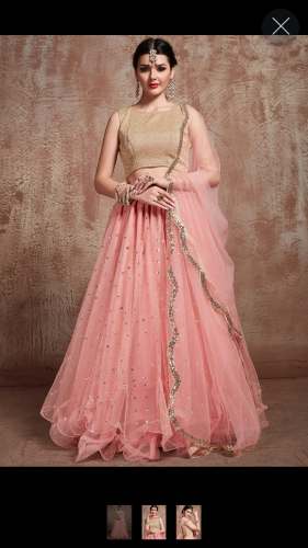 Stylish Net Peach Color Lehenga Choli
