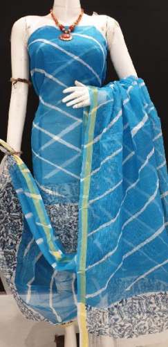 Blue Color Block printed Dress material