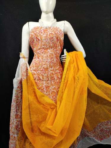 Orange Cotton Block printed Suit by Ansari Block Printed Saree and Suit