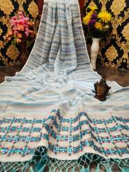 Designer Linen embroidered Saree