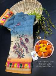 Fancy Handloom Linen printed saree