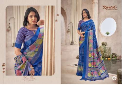 multi color Brasso Silk designer Print Sarees by Kartik Sarees Pvt Ltd