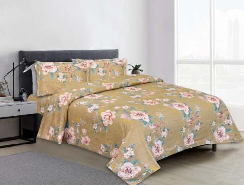 Floral Printed Beige Bed sheet