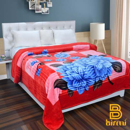 Flowery printed woolen bed sheet