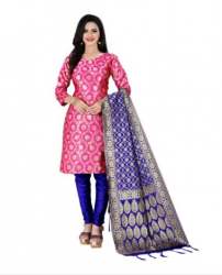 Designer Pink Silk Dress Material For Women