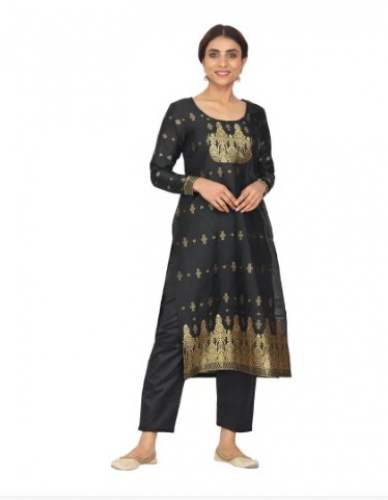 Fancy Black Printed Jacquard Silk Dress Material 