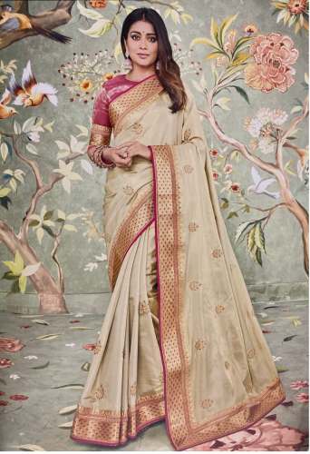 Heavy border saree (beige color)
