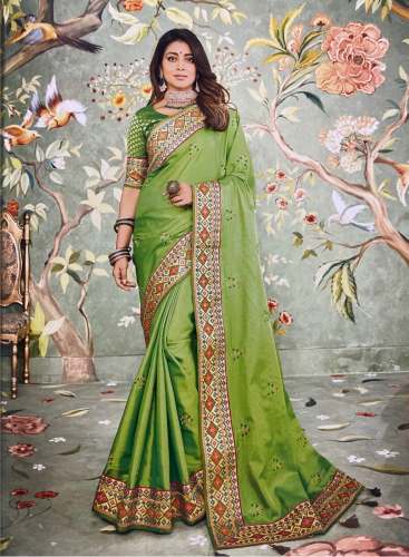 Heavy border saree (green color)