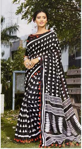 Linen Sarees (Black color) by Gayatri Silk Sarees