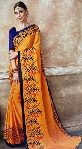 Synthetic border saree - Orange color