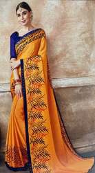 Synthetic border saree - Orange color