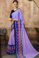 Synthetic border saree - Purple color
