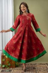 Angrakha Style Anarkali Red Cotton Kurti 