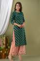 Exclusive Green Block Printed Kurti Palazzo Set 