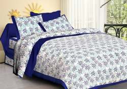Sky Blue Printed Cotton Bed sheet