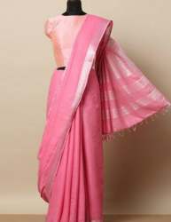 Buy Baby Pink Cotton Handloom Saree For Women